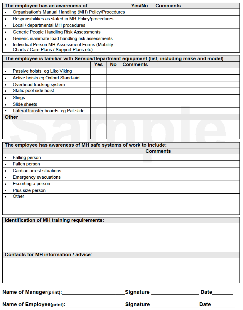 Induction checklist - people handling employees