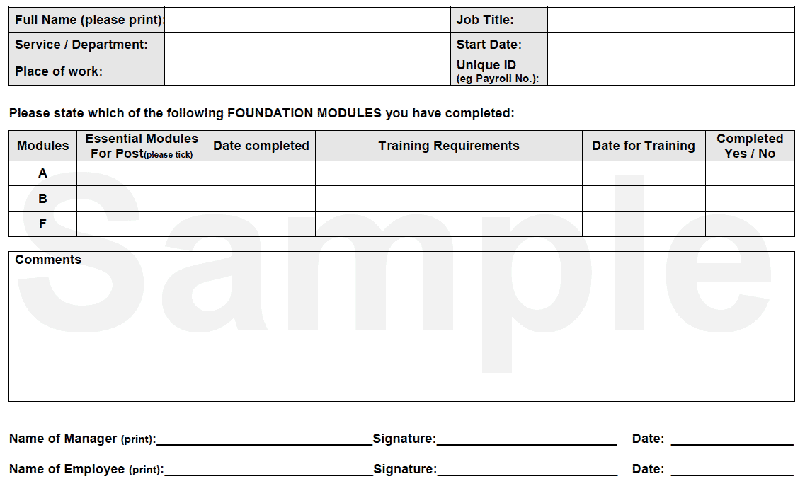 Induction checklist - Manual Handling Training Needs Form for Inanimate Load Handling Employees