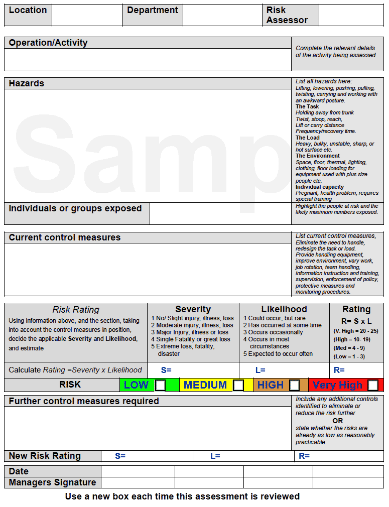 Generic Load Handling Risk Assessment Form