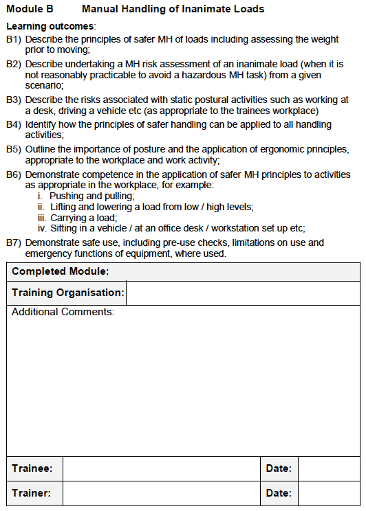 The Scottish Manual Handling Passport form