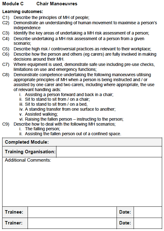The Scottish Manual Handling Passport form