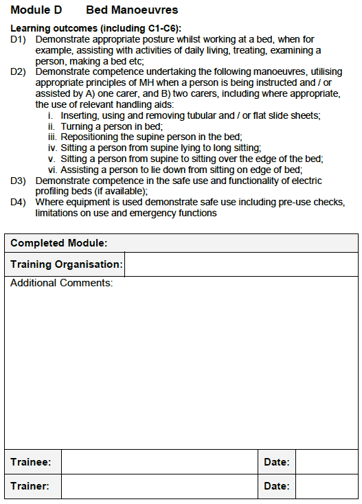 The Scottish Manual Handling Passport form