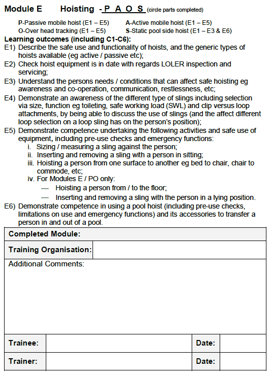 The Scottish Manual Handling Passport form