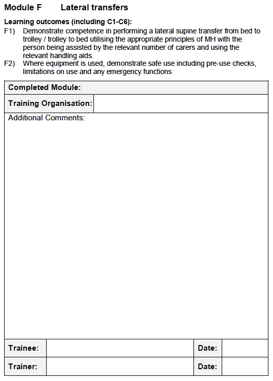 The Scottish Manual Handling Passport form