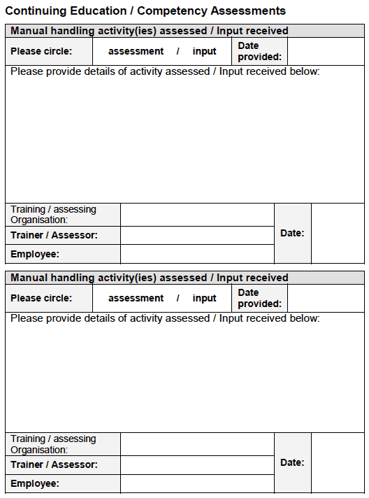 The Scottish Manual Handling Passport form