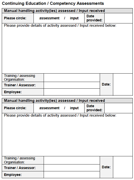 The Scottish Manual Handling Passport form