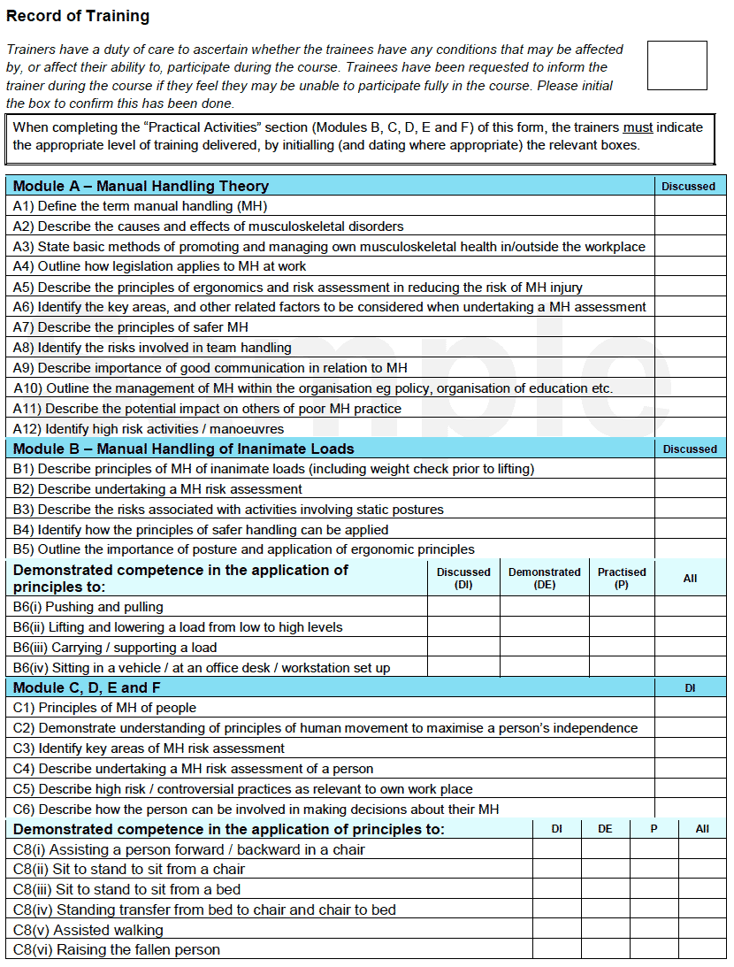 Record of Training