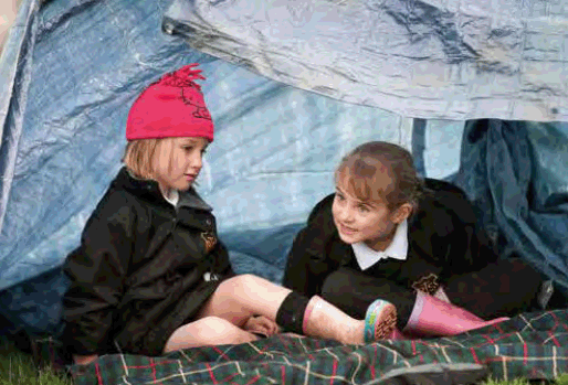 children in a tent