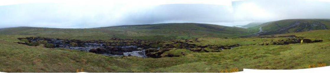 Plate 2.2 Peat slide, a shallow translational slide failure in peat with large slab-shaped raft visible (right) and extensive exposed substrate (left) Plate 2.2 Peat slide, a shallow translational slide failure in peat with large slab-shaped raft visible (right) and extensive exposed substrate (left)