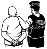 A man in handcuffs being taken away by a Police officer