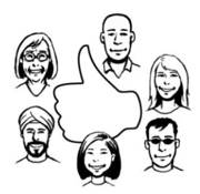 A group of different people, with a thumbs up sign between them, showing that they all get equal respect.&rdquo;