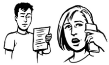 A man reading a letter and a woman talking on her phone
