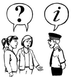 A woman translating another woman&rsquo;s question for a Police officer, who is answering the question
