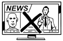 A TV screen with a news report, with a cross in front of it