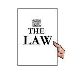 A hand holding a document with ‘The Law’ written on the cover.