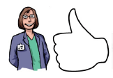 A member of staff with a ‘thumbs up’ sign next to her.