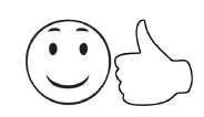 A happy face with a ‘thumbs up’ sign next to it.