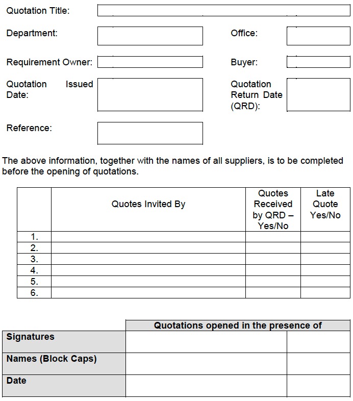 Record of Quotations Received Document Record of Quotations Received Document