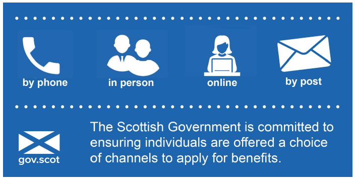Tweet 5 - The Scottish Government is committed to ensuring individuals are offered a choice of channels to apply for benefits Tweet 5 - The Scottish Government is committed to ensuring individuals are offered a choice of channels to apply for benefits