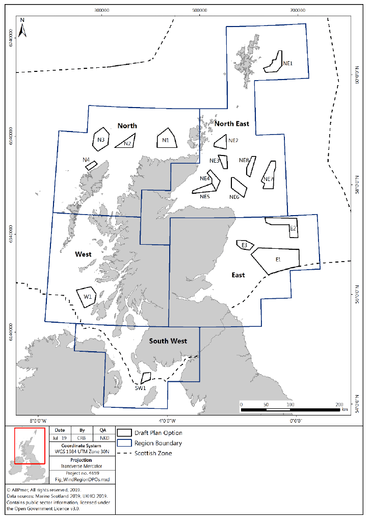 Figure 4 RLG offshore wind regions and draft plan option areas Figure 4 RLG offshore wind regions and draft plan option areas