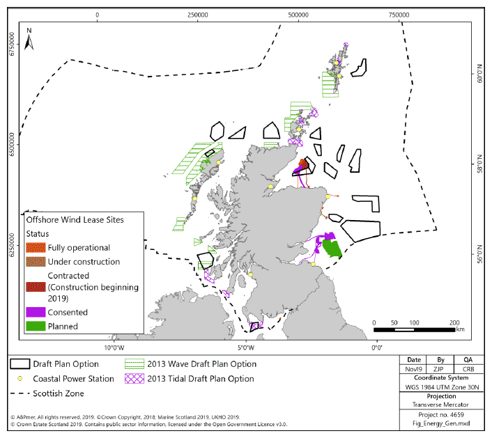 Figure 9 Current, planned and potential future offshore energy generation around Scottish coasts Figure 9 Current, planned and potential future offshore energy generation around Scottish coasts