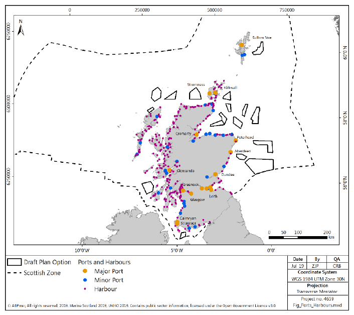 Figure 24 Distribution of ports and harbours in Scottish waters Figure 24 Distribution of ports and harbours in Scottish waters