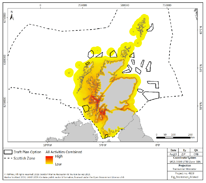 Figure 28 Distribution of recreational activities in Scottish seas Figure 28 Distribution of recreational activities in Scottish seas