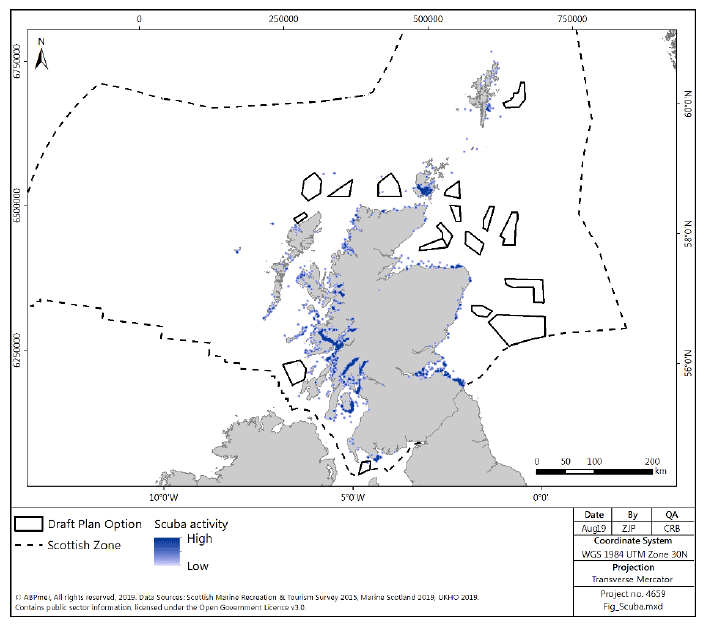 Figure 31 Scuba diving activity density in Scottish waters Figure 31 Scuba diving activity density in Scottish waters
