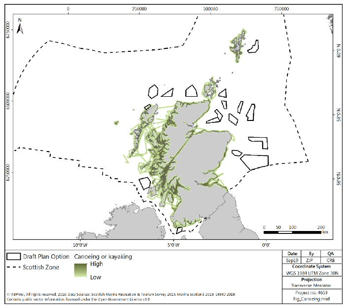 Figure 32 Canoeing and kayaking density in Scottish waters Figure 32 Canoeing and kayaking density in Scottish waters
