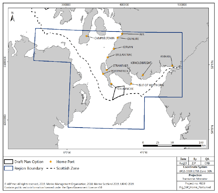 Figure 69 South West region: distribution of home ports Figure 69 South West region: distribution of home ports