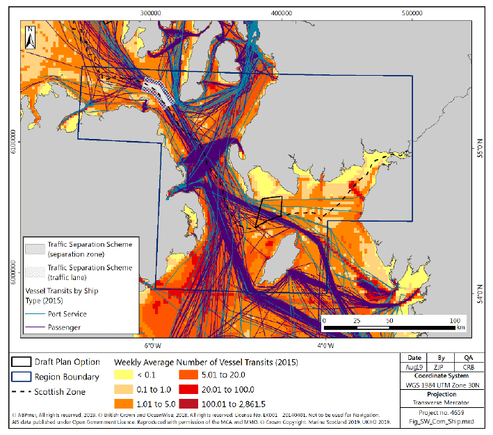 Figure 73 South West region: shipping densities and key routes Figure 73 South West region: shipping densities and key routes