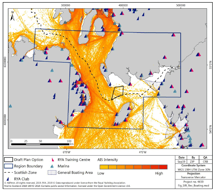 Figure 76 South West region: recreational boating facilities and recreational boating density (from 2015 AIS data) Figure 76 South West region: recreational boating facilities and recreational boating density (from 2015 AIS data)