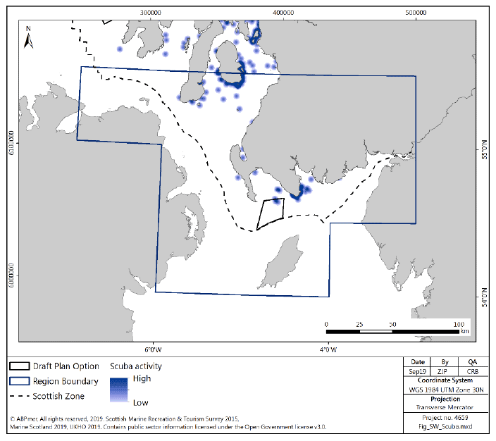 Figure 78 South West region: scuba diving activity density Figure 78 South West region: scuba diving activity density