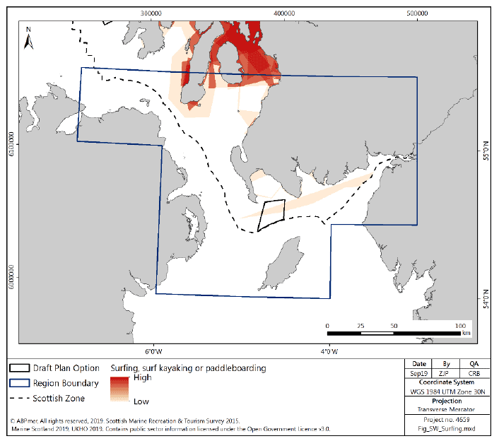 Figure 80 South West region: surfing, surf kayaking and paddleboarding activity density Figure 80 South West region: surfing, surf kayaking and paddleboarding activity density