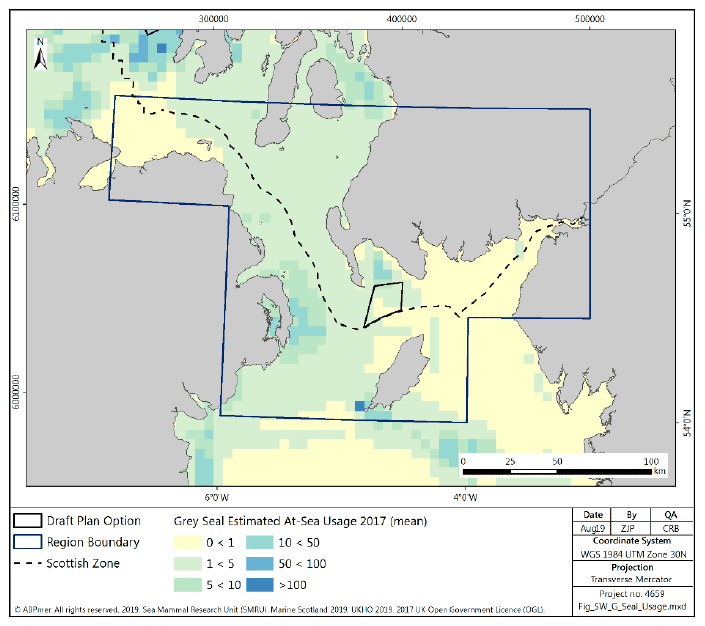 Figure 91 South West region: grey seal at sea usage Figure 91 South West region: grey seal at sea usage