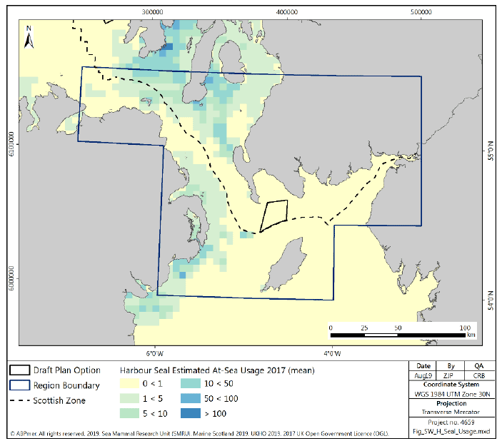 Figure 92 South West region: harbour seal at sea usage Figure 92 South West region: harbour seal at sea usage