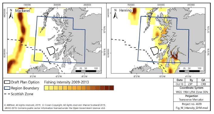 Figure 107 Fishing intensity for over-15m vessels in the West region targeting pelagic species (2009-2013) Figure 107 Fishing intensity for over-15m vessels in the West region targeting pelagic species (2009-2013)