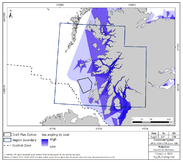 Figure 119 West region: sea angling (by boat) activity density Figure 119 West region: sea angling (by boat) activity density