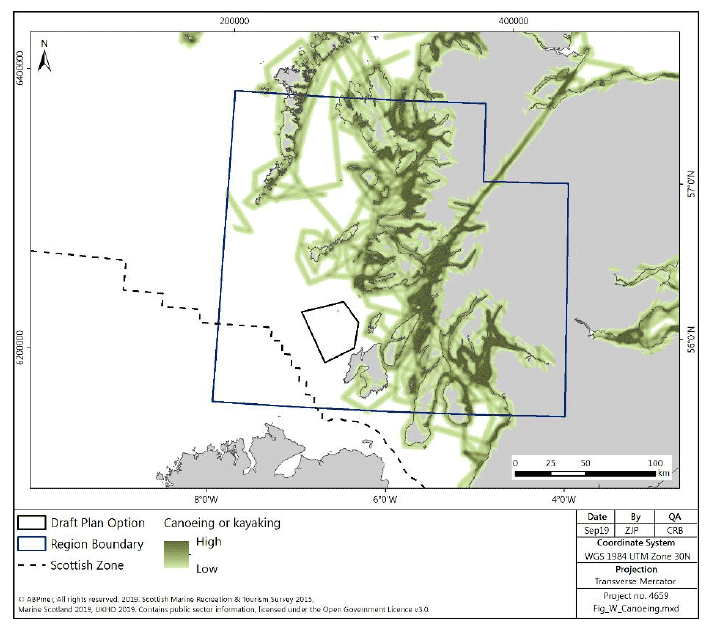 Figure 121 West region: canoeing or kayaking activity density Figure 121 West region: canoeing or kayaking activity density