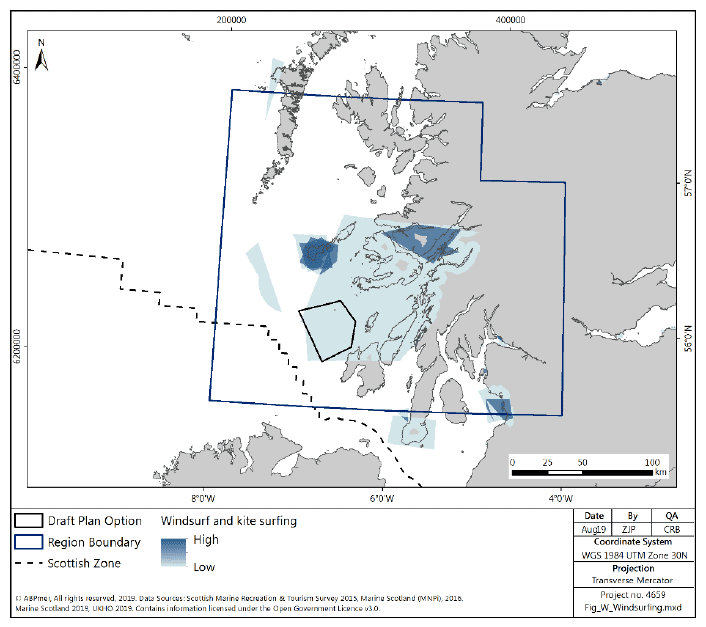 Figure 123 West region: windsurfing and kitesurfing activity density Figure 123 West region: windsurfing and kitesurfing activity density