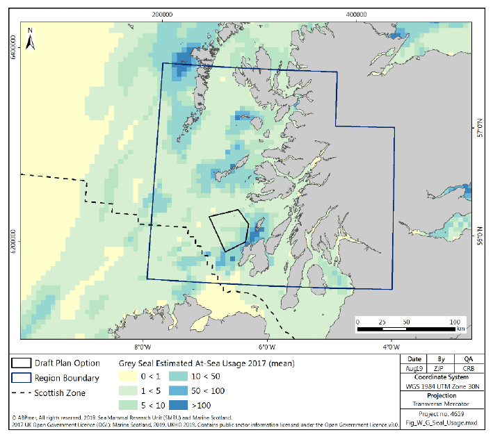 Figure 135 West region: grey seal at sea usage Figure 135 West region: grey seal at sea usage