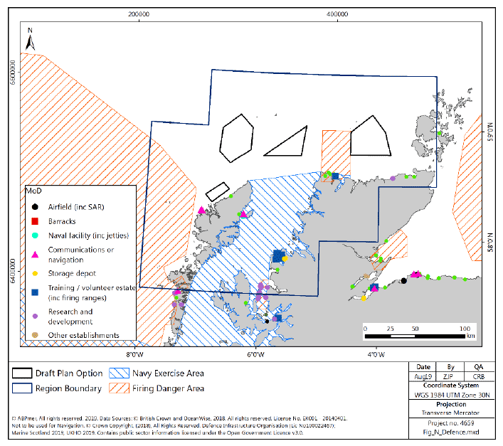 Figure 149 North region: defence infrastructure and exercise areas Figure 149 North region: defence infrastructure and exercise areas