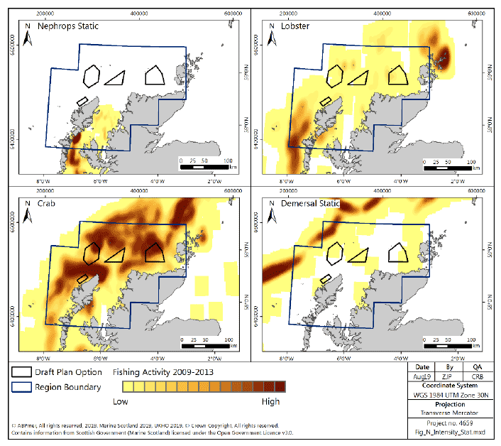 Figure 152 Fishing intensity for over-15m vessels in the North region using static gear (2009-2013) Figure 152 Fishing intensity for over-15m vessels in the North region using static gear (2009-2013)