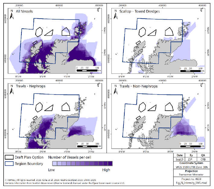Figure 153 Number of vessels for under-15m vessels in the North region, all gears and mobile demersal gears, from ScotMap Figure 153 Number of vessels for under-15m vessels in the North region, all gears and mobile demersal gears, from ScotMap