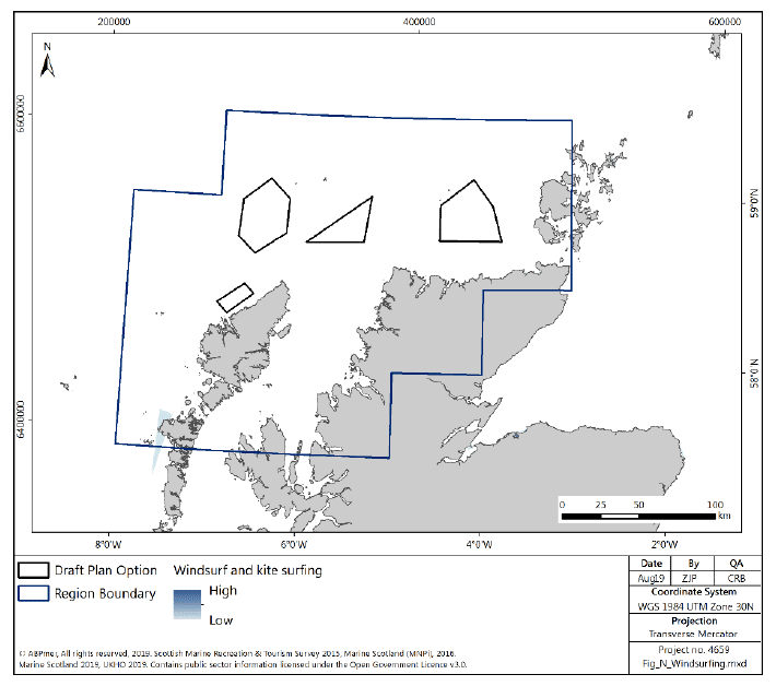 Figure 167 North region: windsurfing and kitesurfing activity density Figure 167 North region: windsurfing and kitesurfing activity density