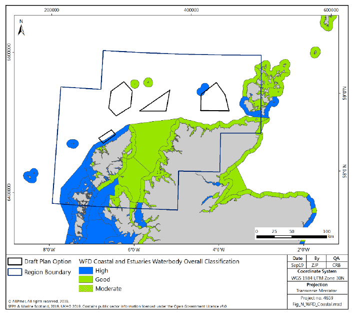 Figure 173 North region: WFD coastal and transitional waterbody classifications Figure 173 North region: WFD coastal and transitional waterbody classifications