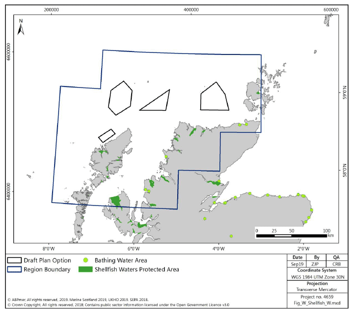 Figure 174 North region: shellfish and bathing water protected areas Figure 174 North region: shellfish and bathing water protected areas