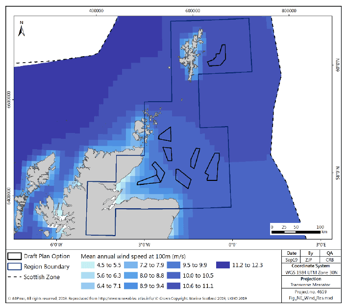 Figure 185 North East region: mean annual wind speed Figure 185 North East region: mean annual wind speed