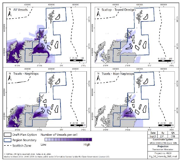 Figure 198 Number of vessels for under-15m vessels in the North East region, all gears and mobile demersal gears, from ScotMap Figure 198 Number of vessels for under-15m vessels in the North East region, all gears and mobile demersal gears, from ScotMap