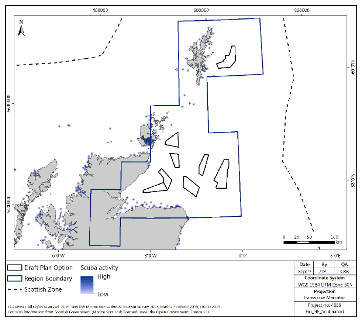 Figure 209 North East region: scuba diving activity density Figure 209 North East region: scuba diving activity density